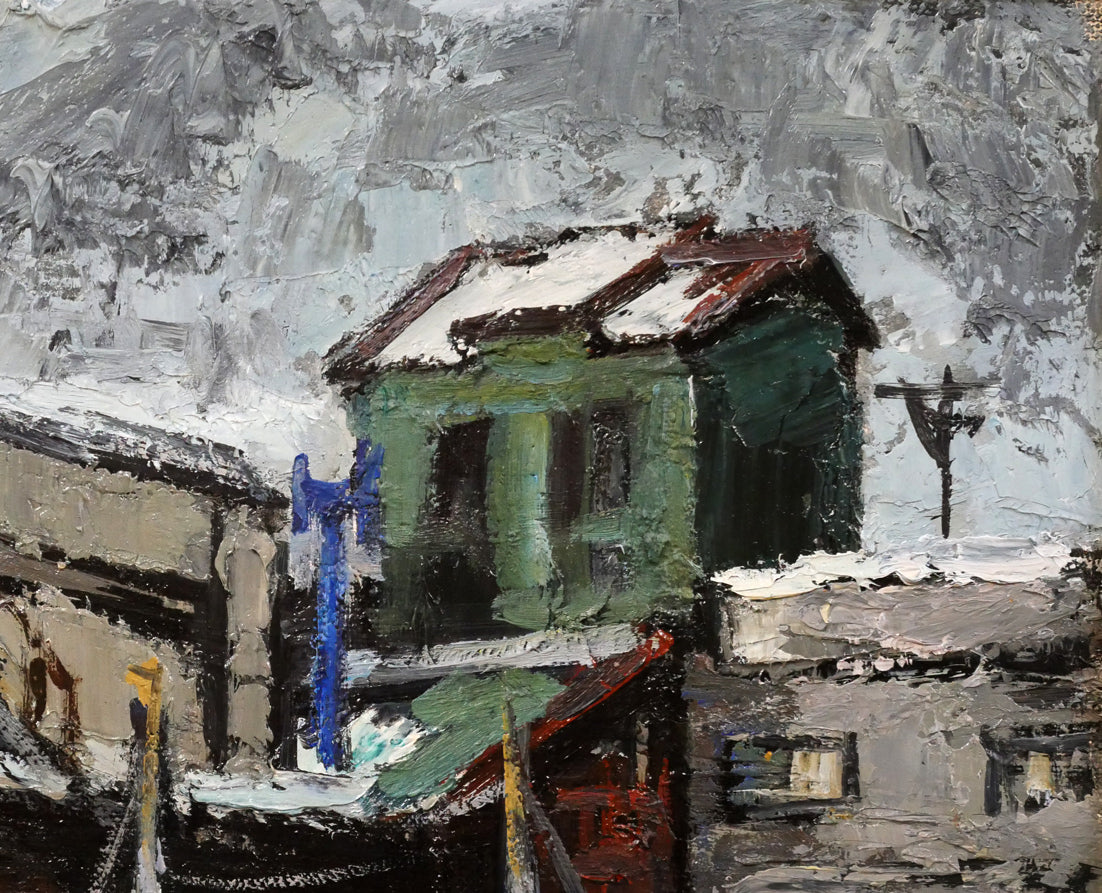 木村捷司「岸壁の倉庫」油絵・F8号　拡大画像2