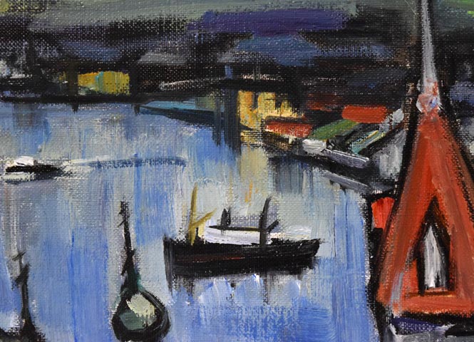 木村捷司「函館港夕景」油絵・F6号　拡大画像5