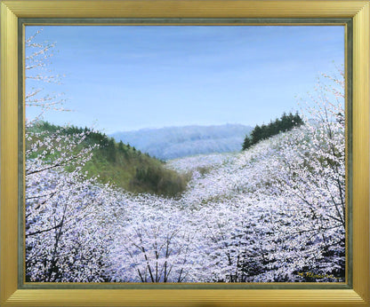 木村秀夫「桜の咲く丘（八王子市滝山城址公園）」油絵・F30号