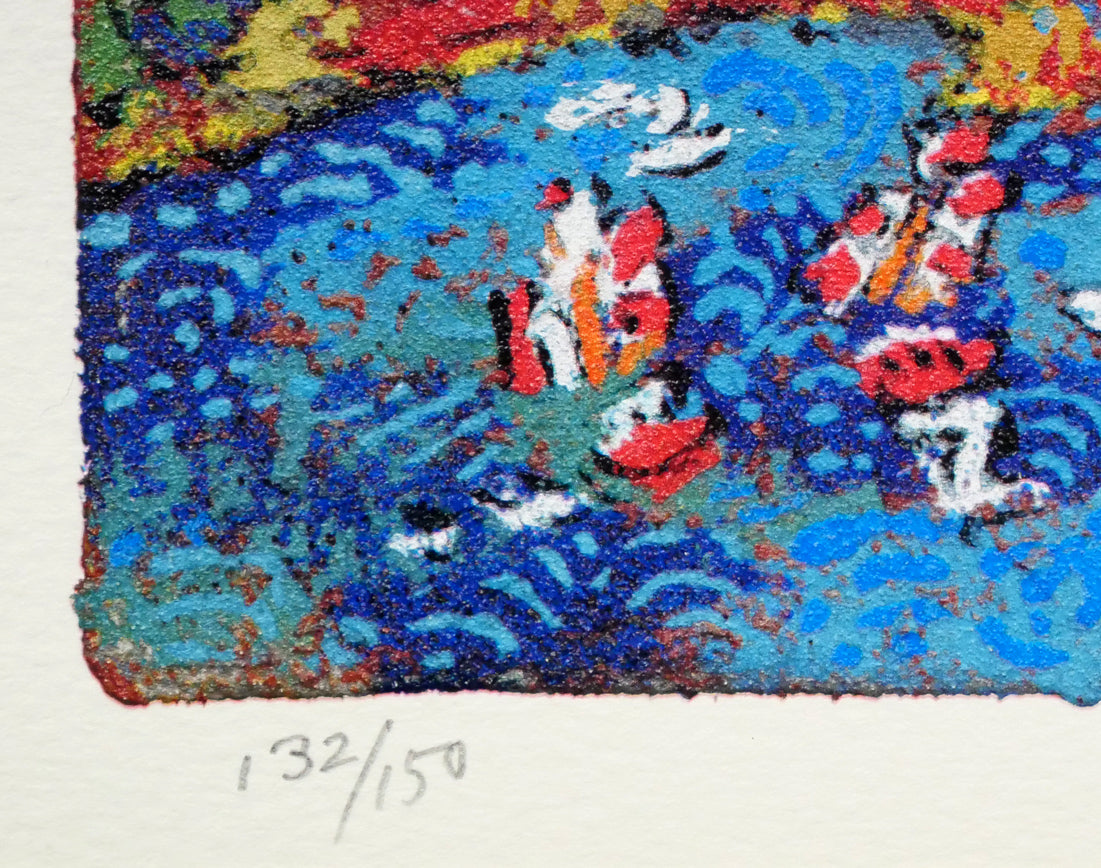 絹谷幸二「黄金旭日羊蹄山」シルクスクリーン・リトグラフ・純金箔手貼り　限定番号（ed,132/150）