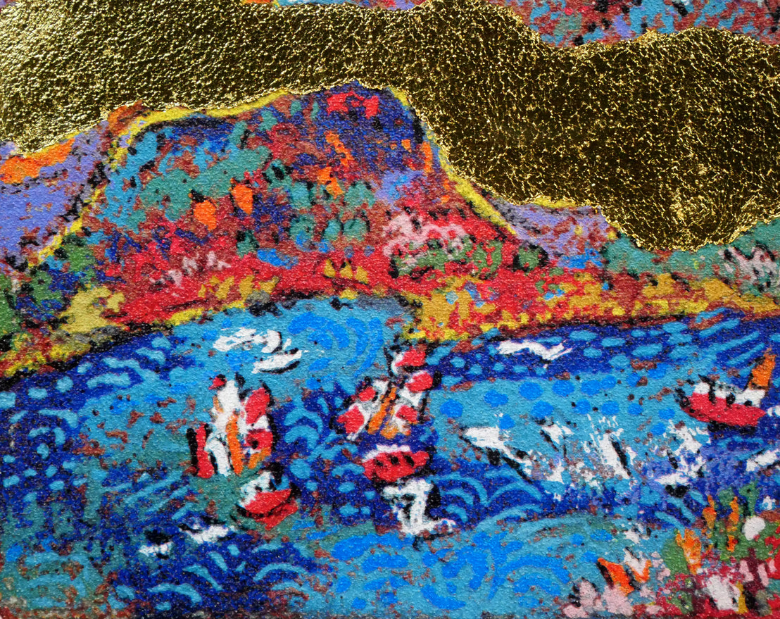 絹谷幸二「黄金旭日羊蹄山」シルクスクリーン・リトグラフ・純金箔手貼り　拡大画像3