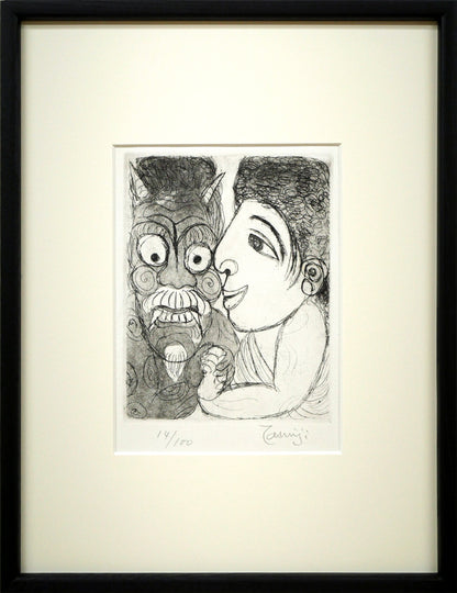北川民雄「女と鬼」銅版画