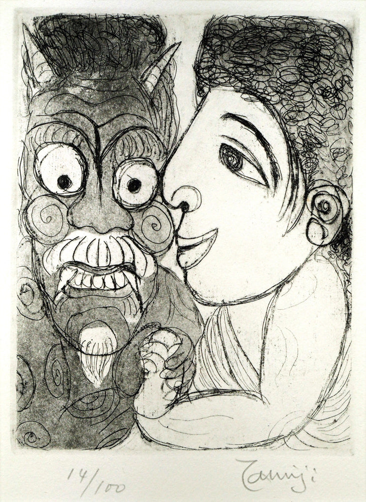 北川民雄「女と鬼」銅版画　作品全体画像