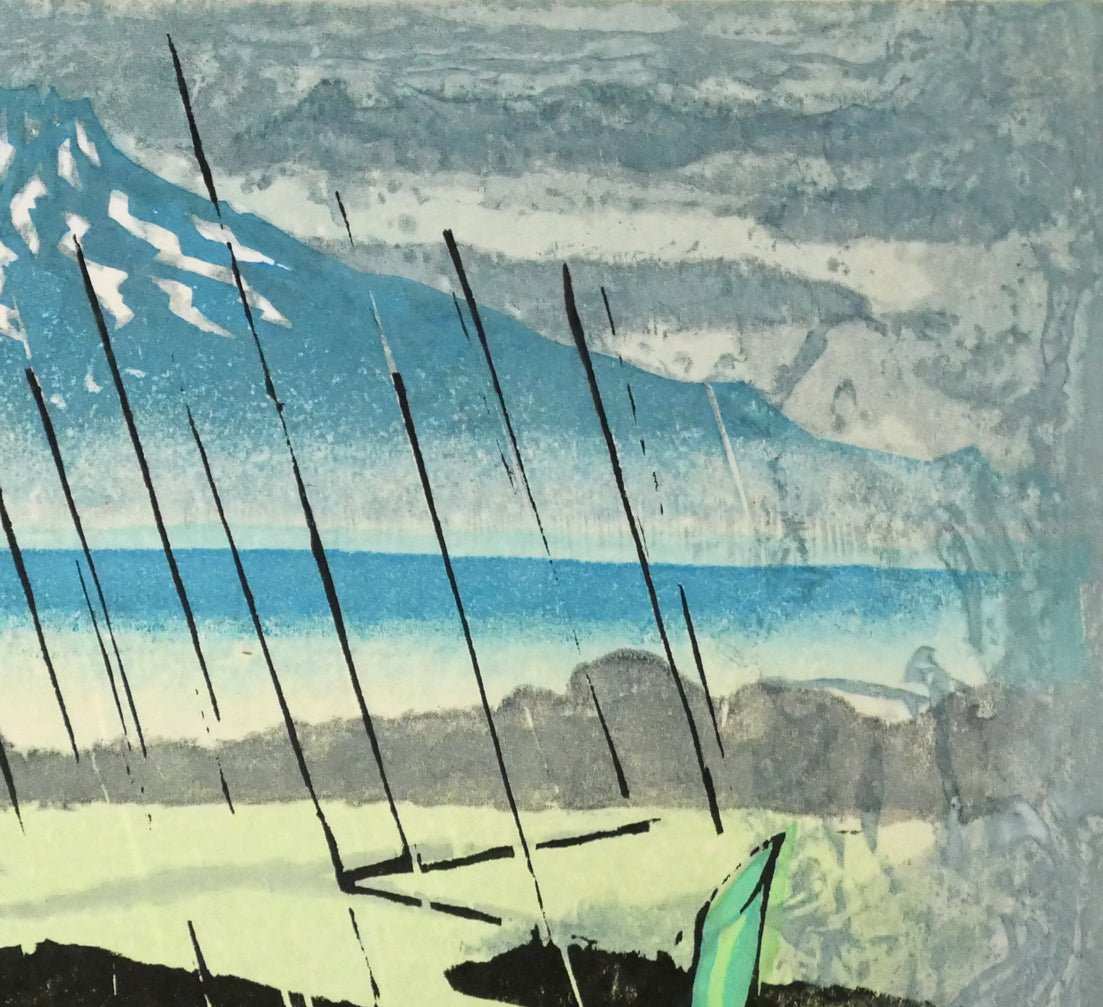 北岡文雄「春のサロベツ原野」木版画　拡大画像2