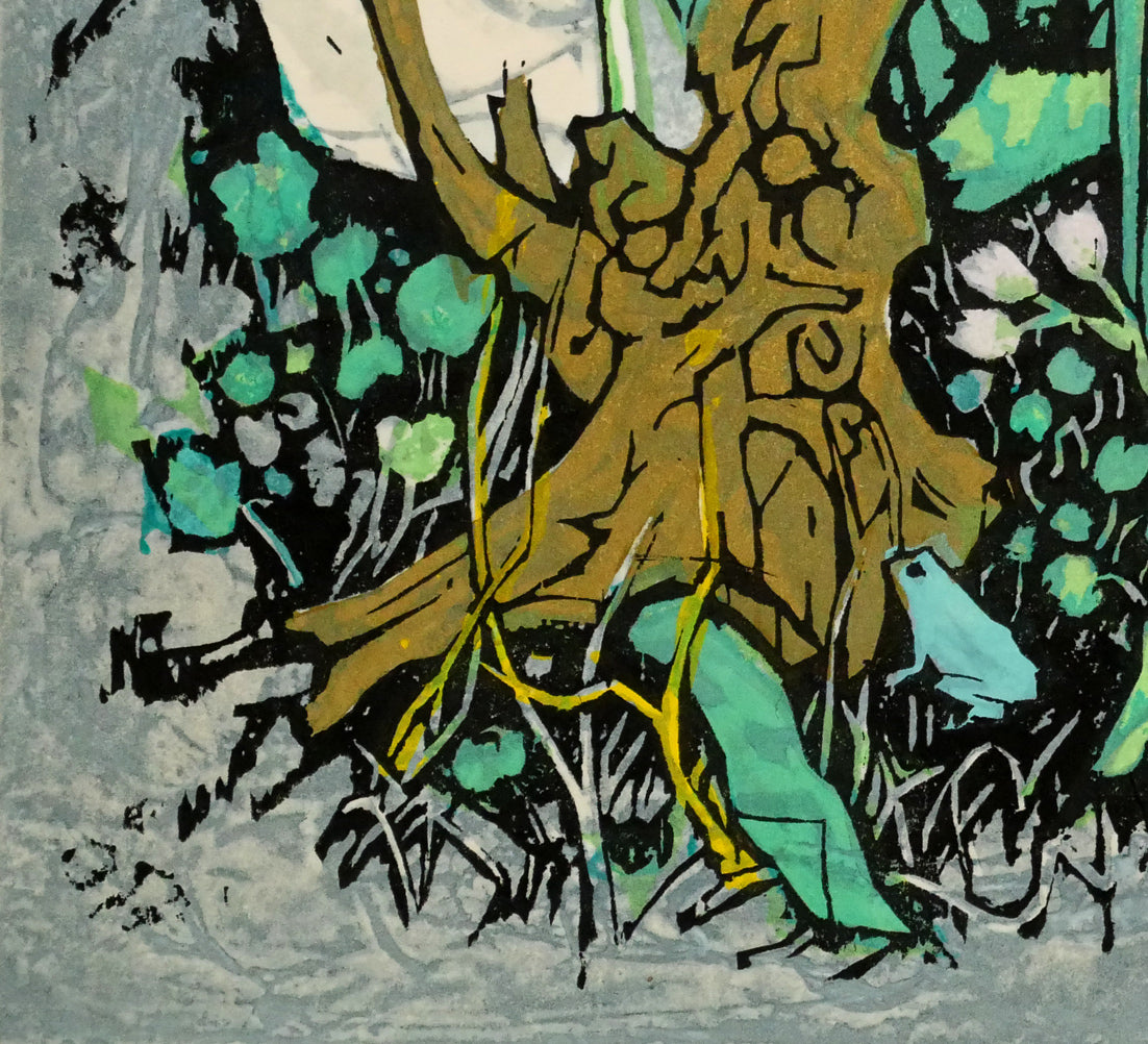 北岡文雄「春のサロベツ原野」木版画　拡大画像5