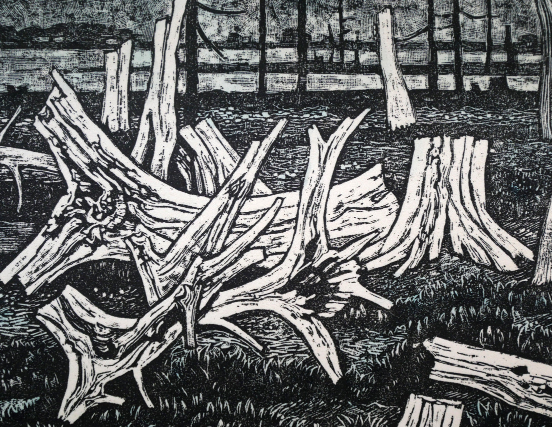 北岡文雄「北辺の風景トドワラ」貴重な木口木版画　拡大画像2