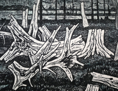 北岡文雄「北辺の風景トドワラ」貴重な木口木版画　拡大画像2