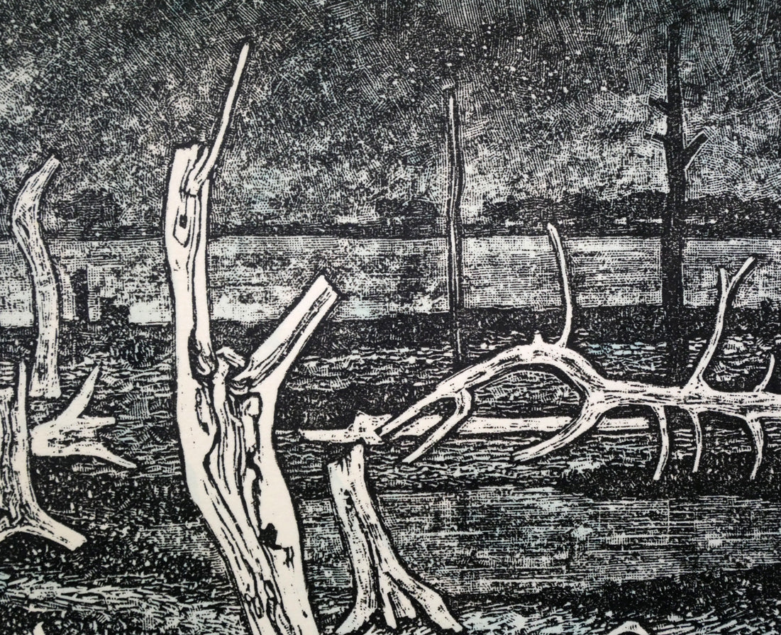 北岡文雄「北辺の風景トドワラ」貴重な木口木版画　拡大画像1