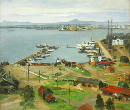 北岡文雄「釧路港」油絵・F10号　作品全体画像