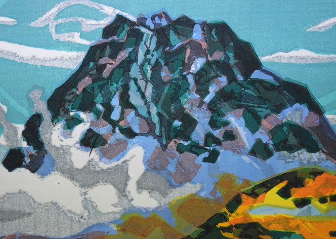 北岡文雄「羅臼岳錦秋」木版画　拡大画像3