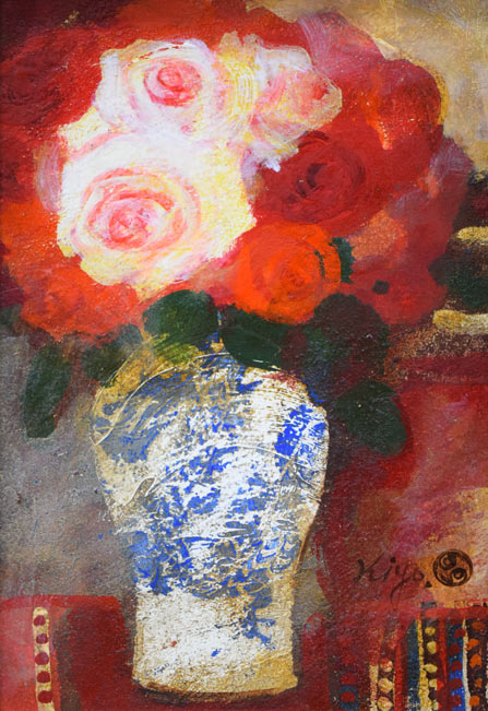 清原啓一「薔薇図」油絵・SM　作品全体拡大画像