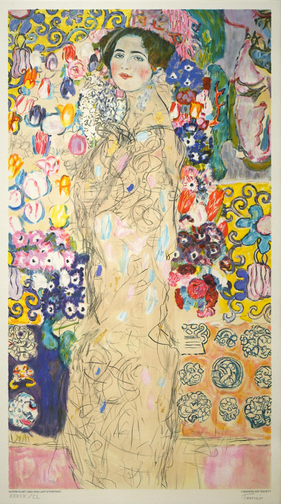 グスタフ　クリムト（Gustav　KLIMT）「LADY’S　PORTRAIT」リトグラフに金箔付き・15号　作品全体画像
