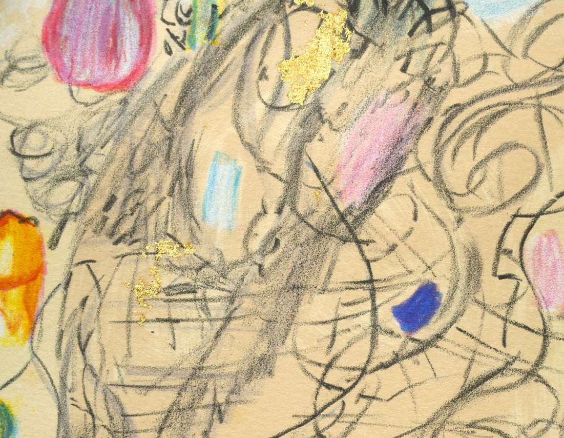 グスタフ　クリムト（Gustav　KLIMT）「LADY’S　PORTRAIT」リトグラフに金箔付き・15号　拡大画像6（金箔部分）