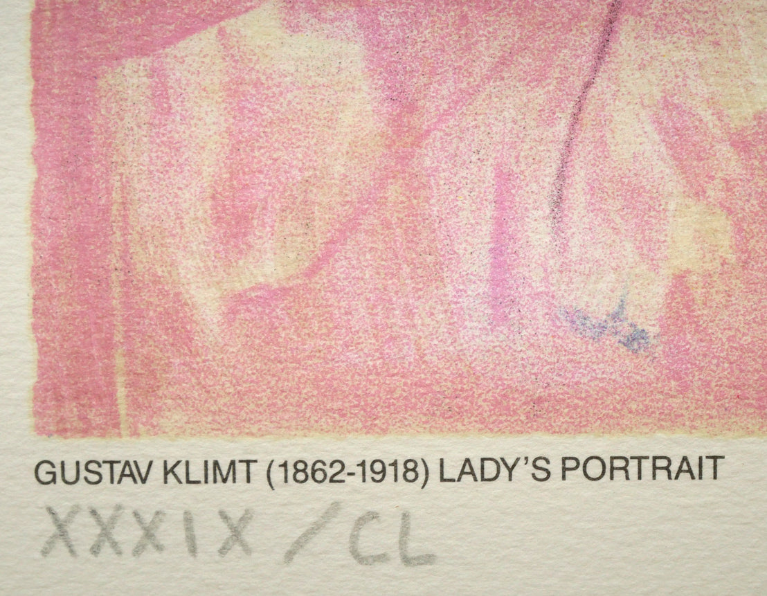 グスタフ　クリムト（Gustav　KLIMT）「LADY’S　PORTRAIT」リトグラフに金箔付き・15号　限定番号（ed,39/150）