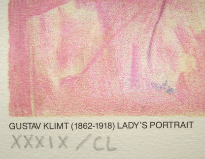 グスタフ　クリムト（Gustav　KLIMT）「LADY’S　PORTRAIT」リトグラフに金箔付き・15号　限定番号（ed,39/150）