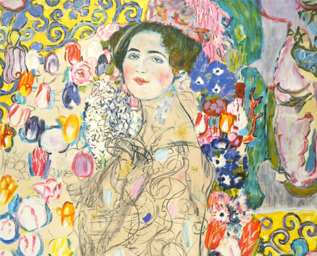 グスタフ　クリムト（Gustav　KLIMT）「LADY’S　PORTRAIT」リトグラフに金箔付き・15号　拡大画像1