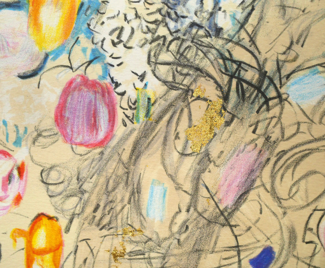 グスタフ　クリムト（Gustav　KLIMT）「LADY’S　PORTRAIT」リトグラフに金箔付き・15号　拡大画像5（金箔部分）