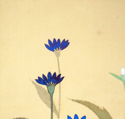 小林古径「草花（共箱）」絹本に彩色　拡大画像1
