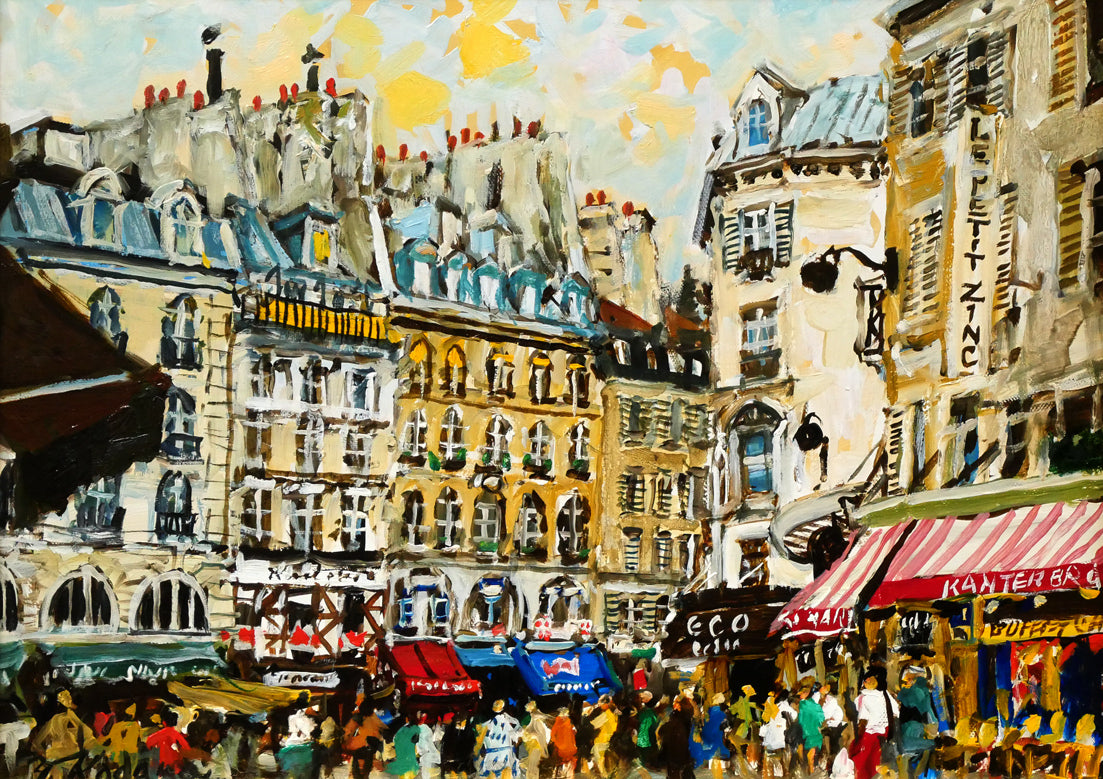 児玉幸雄「セーヌ通りの朝市（パリ）」油絵・F4号　作品全体画像