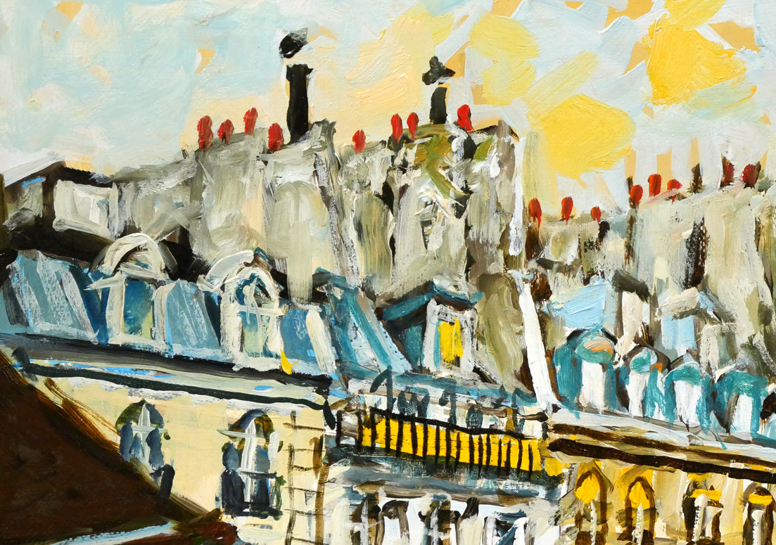 児玉幸雄「セーヌ通りの朝市（パリ）」油絵・F4号　拡大画像1