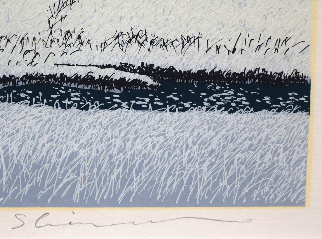 小暮真望「拠水林の四季（冬）」シルクスクリーン版画　本人直筆鉛筆サイン