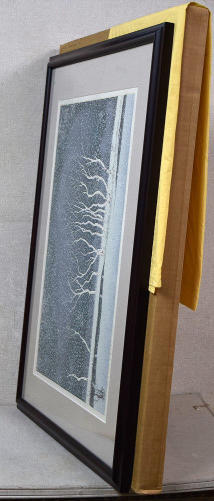 小暮真望「拠水林の四季（冬）」シルクスクリーン版画　付属品画像（黄袋、差し箱）