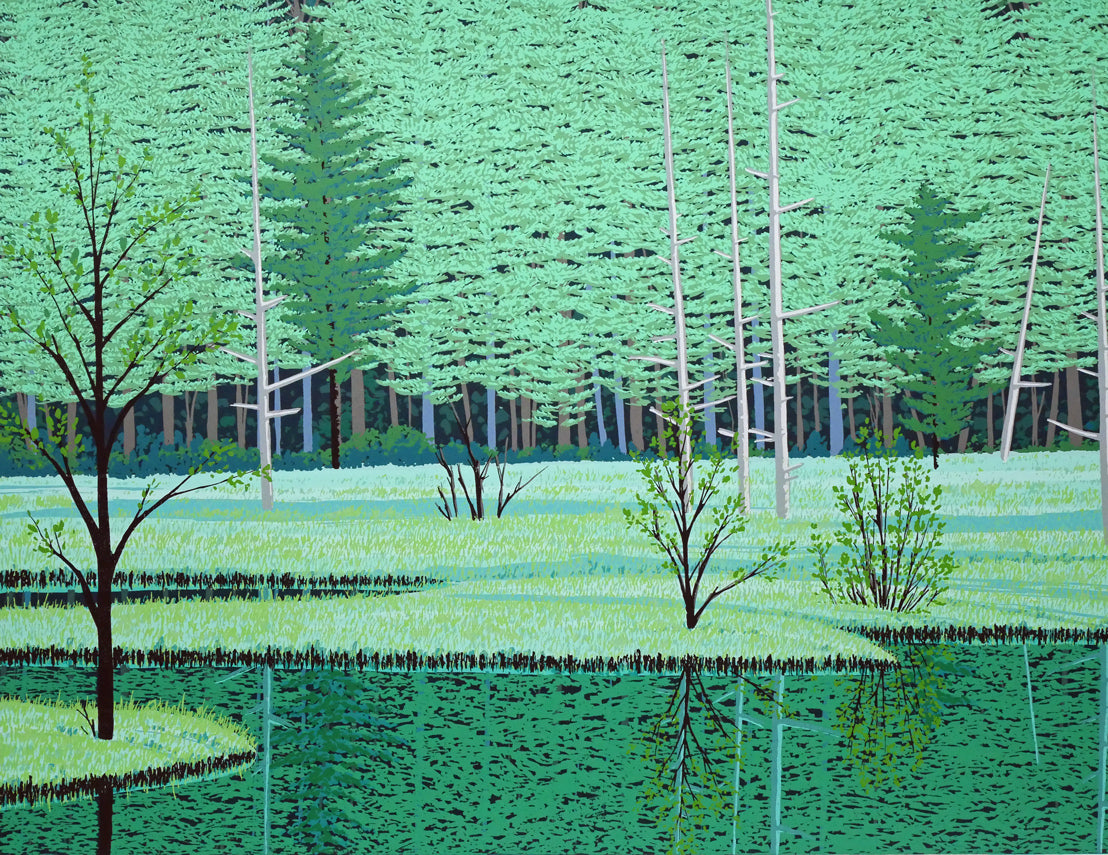 小暮真望「静翠（長野県　上高地　田代池）」シルクスクリーン版画・30号　拡大画像3