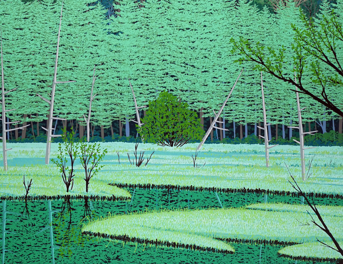 小暮真望「静翠（長野県　上高地　田代池）」シルクスクリーン版画・30号　拡大画像4