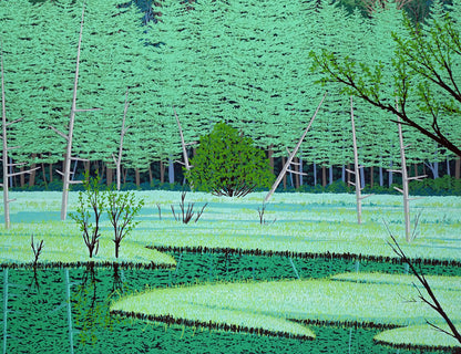 小暮真望「静翠（長野県　上高地　田代池）」シルクスクリーン版画・30号　拡大画像4