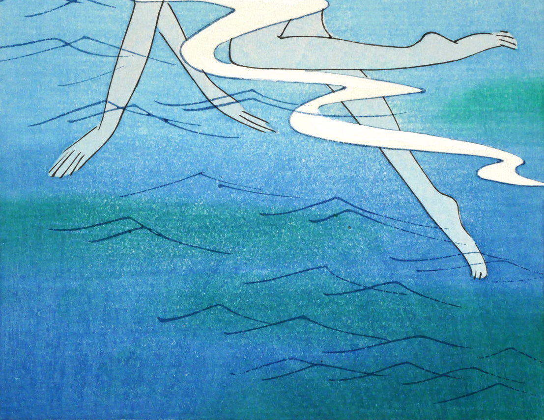 小島功「薫風（水辺有情）」木版画　拡大画像4