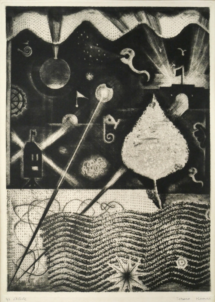 駒井哲郎「海底の祭」メゾチント、ソフトグランド・エッチング（銅版画）　作品全体画像