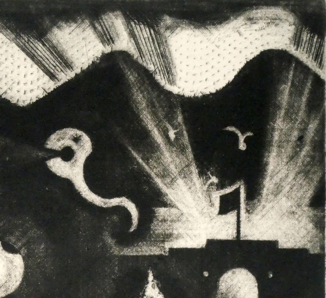 駒井哲郎「海底の祭」メゾチント、ソフトグランド・エッチング（銅版画）　拡大画像2