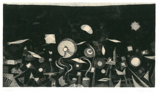 駒井哲郎「芽生え」アクアチント・ビュラン（銅版画）　作品全体拡大画像