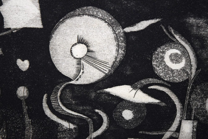 駒井哲郎「芽生え」アクアチント・ビュラン（銅版画）　拡大画像2