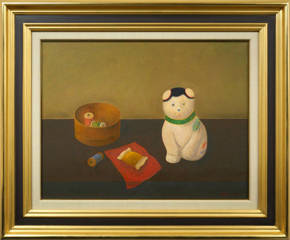小杉小二郎「犬張子のある静物」油絵・P10号