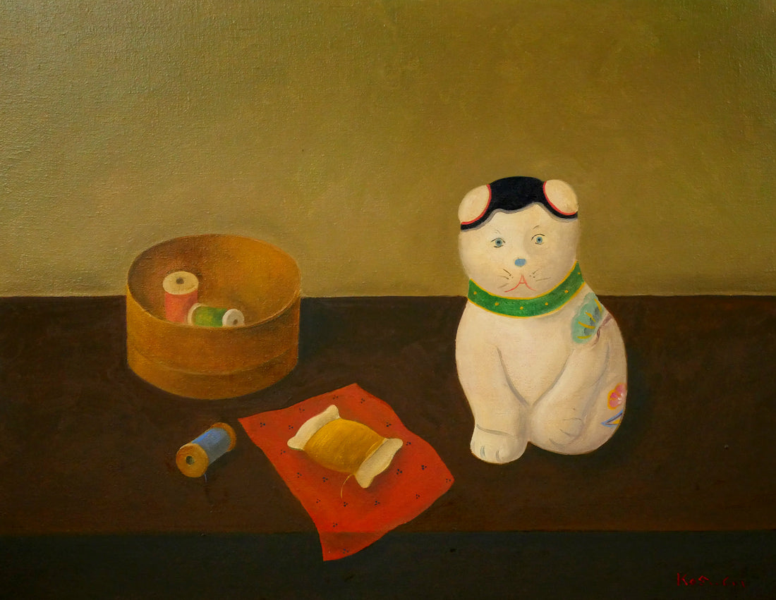 小杉小二郎「犬張子のある静物」油絵・P10号　作品全体画像