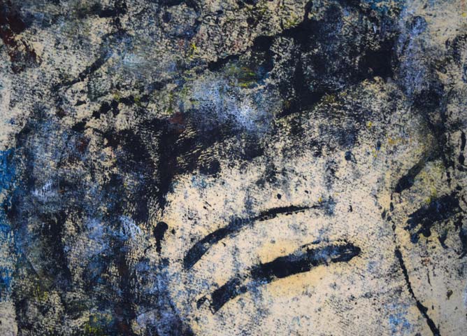 孔柏基（KONG　Baiji）「伎楽（ぎがく）」パネルに貼付した紙に油彩・F6号　拡大画像1