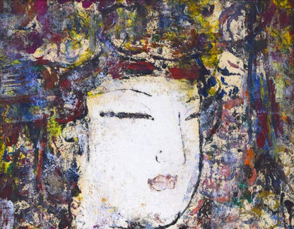 孔柏基（KONG　Baiji）「王女」パネルに貼付した紙に油彩・F6号　拡大画像1