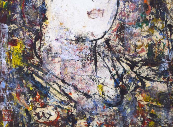孔柏基（KONG　Baiji）「王女」パネルに貼付した紙に油彩・F6号　拡大画像5