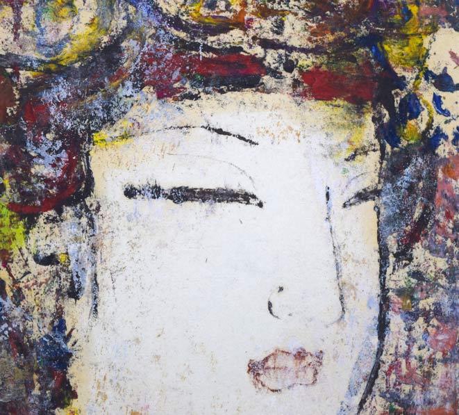 孔柏基（KONG　Baiji）「王女」パネルに貼付した紙に油彩・F6号　拡大画像3