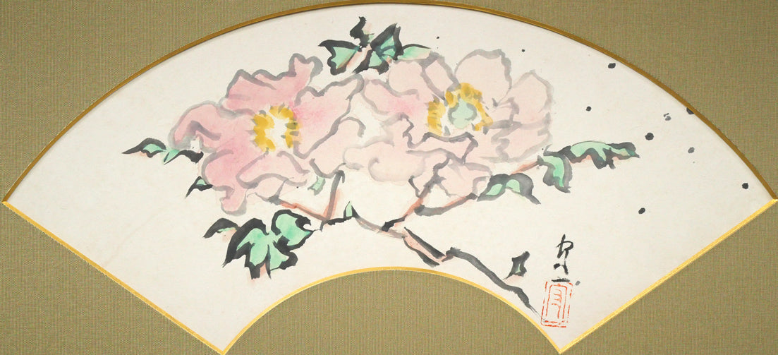 熊谷守一「ぼたん（扇面）」紙に水墨淡彩　作品全体画像