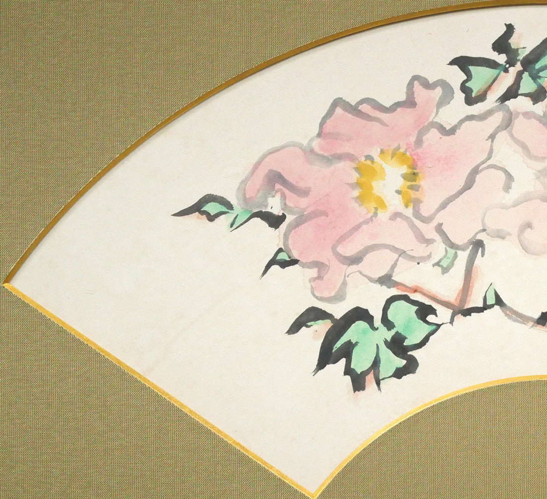 熊谷守一「ぼたん（扇面）」紙に水墨淡彩　拡大画像1