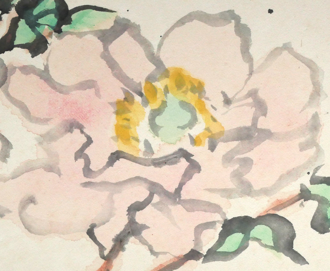 熊谷守一「ぼたん（扇面）」紙に水墨淡彩　拡大画像4