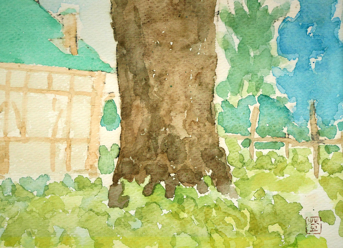 国松登「北大第二農場・種牛舎」水彩画・4号　拡大画像4