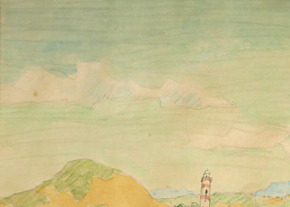 国松登「石狩にて」水彩画　拡大画像1