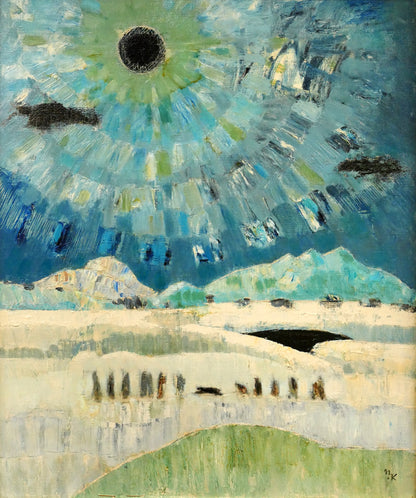 国松登「病める太陽　えぞ地」油絵・F8号　作品全体画像