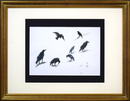 国松登「鳥の図」水彩画