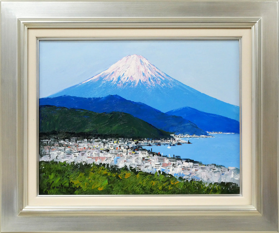 国立秀雄「清水港（富士山）」油絵・F6号