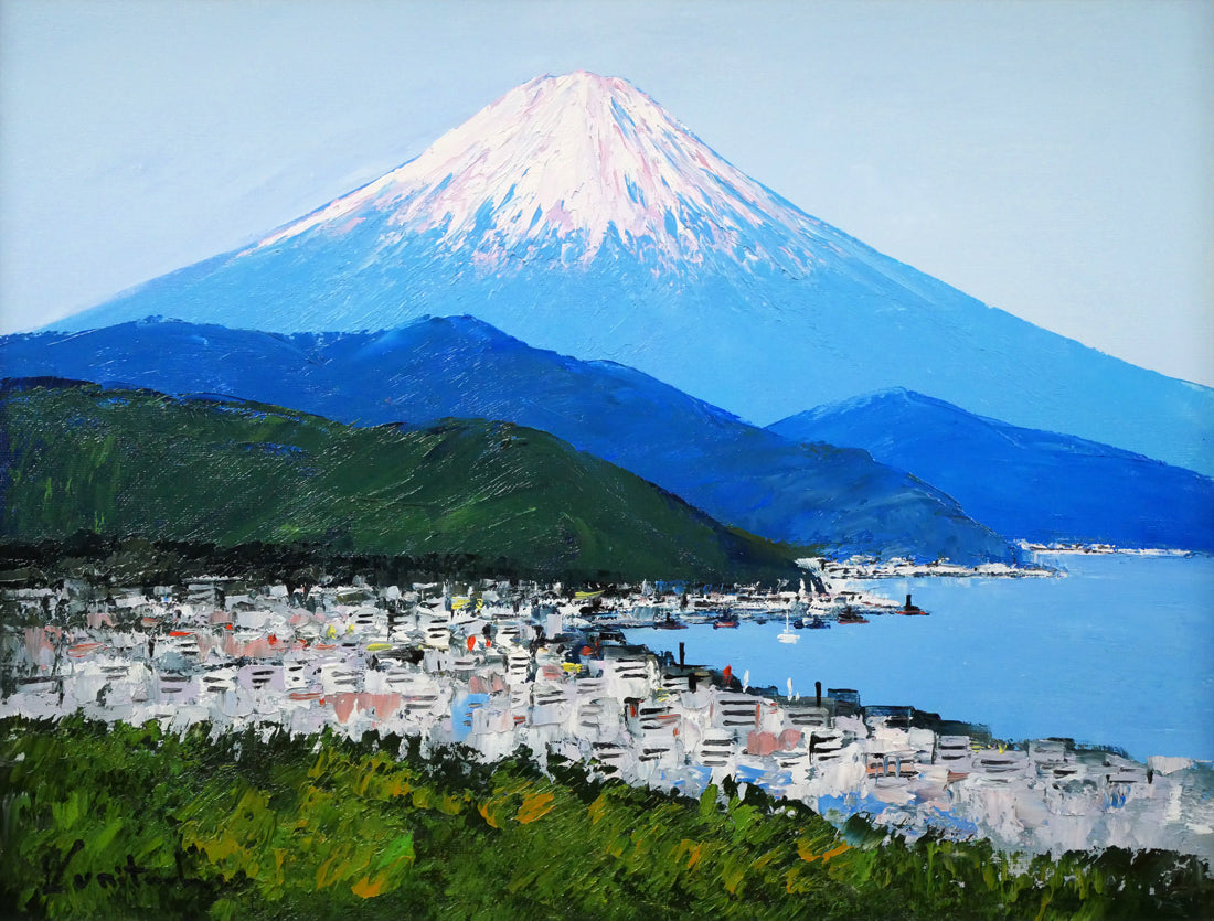 国立秀雄「清水港（富士山）」油絵・F6号　作品全体画像