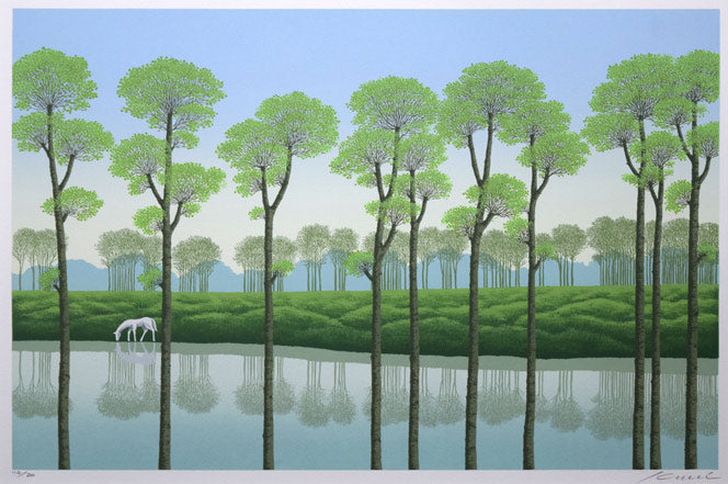 国武久巳「深緑の湖」シルクスクリーン版画　作品全体画像